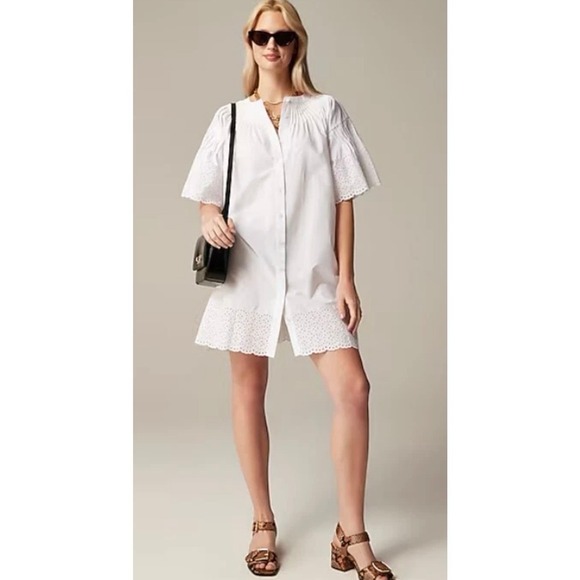 J. Crew Dresses & Skirts - J. Crew White Eyelet Button-Front Shirt Dress